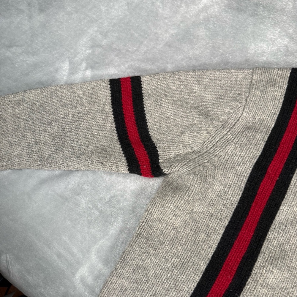 Vintage GAP Mock Neck Henley Sweater Mens M Lambswool Striped Knit Gray - Picture 7 of 11